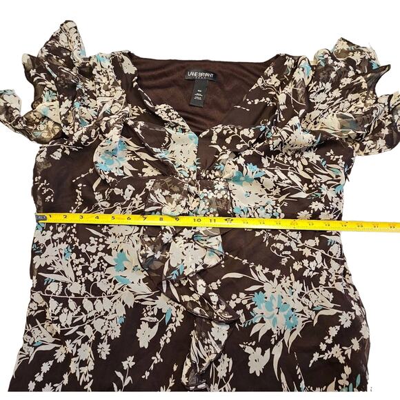 Lane Bryant Dress Sz 16W Floral Maxi Flouncy Ruffled Brown Cream Teal Coquette - Picture 7 of 9